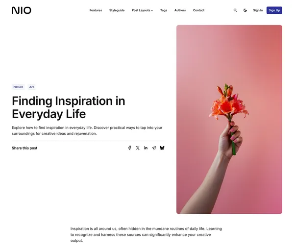 Nio Ghost theme alternative post layout