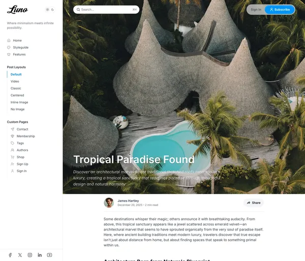 Luno Ghost theme post layout