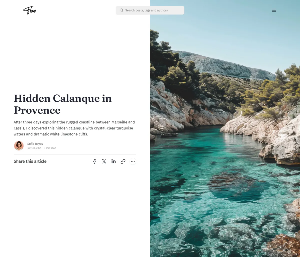 Flow Right Image post layout with the title on the left and the photo filling the right half
