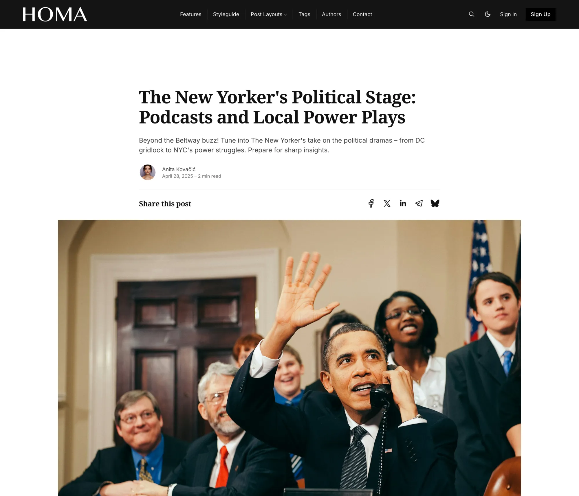 Homa Ghost theme Text First post layout with the title and content displayed above the feature image