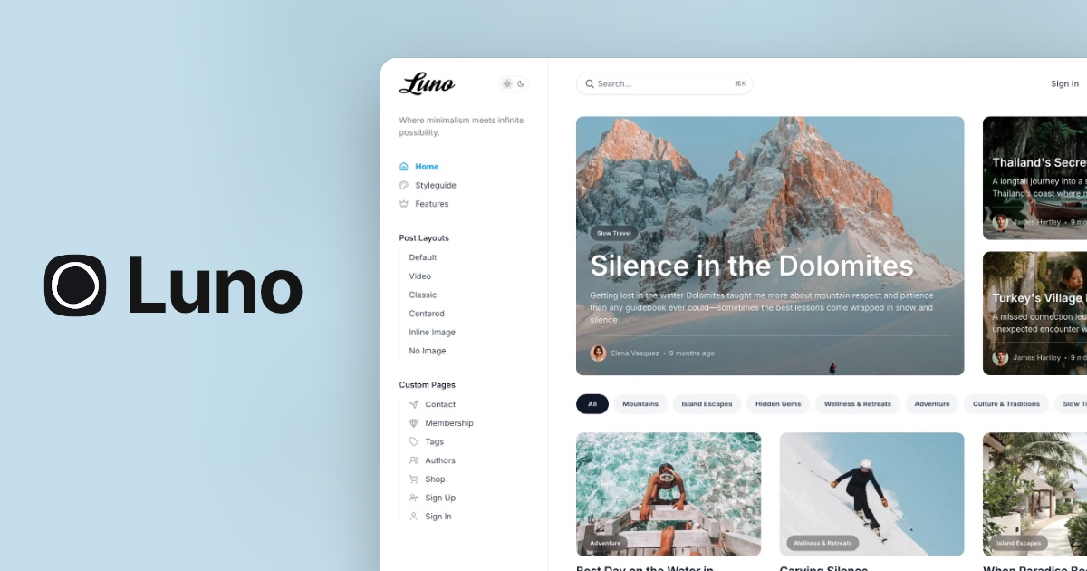 Luno - Premium Ghost Theme for Modern Publishers | Luxe Themes
