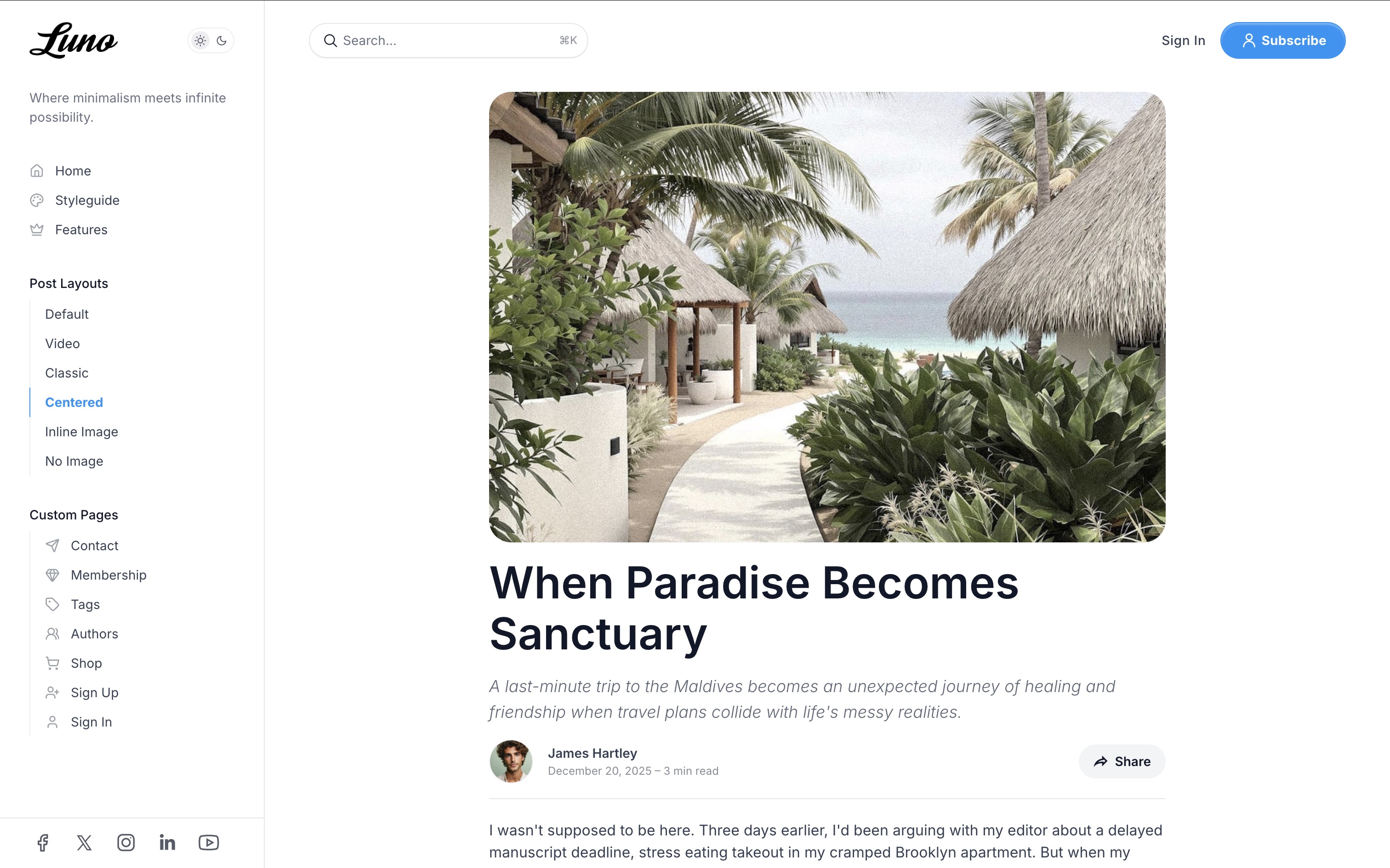 Centered Post Layout