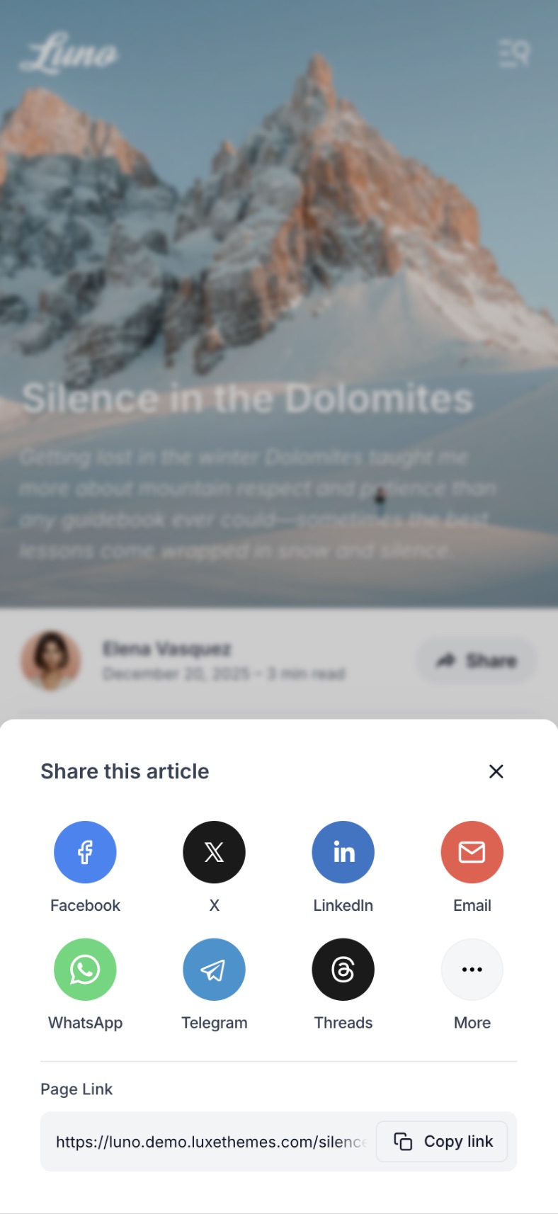 Social Sharing Dialog - Mobile