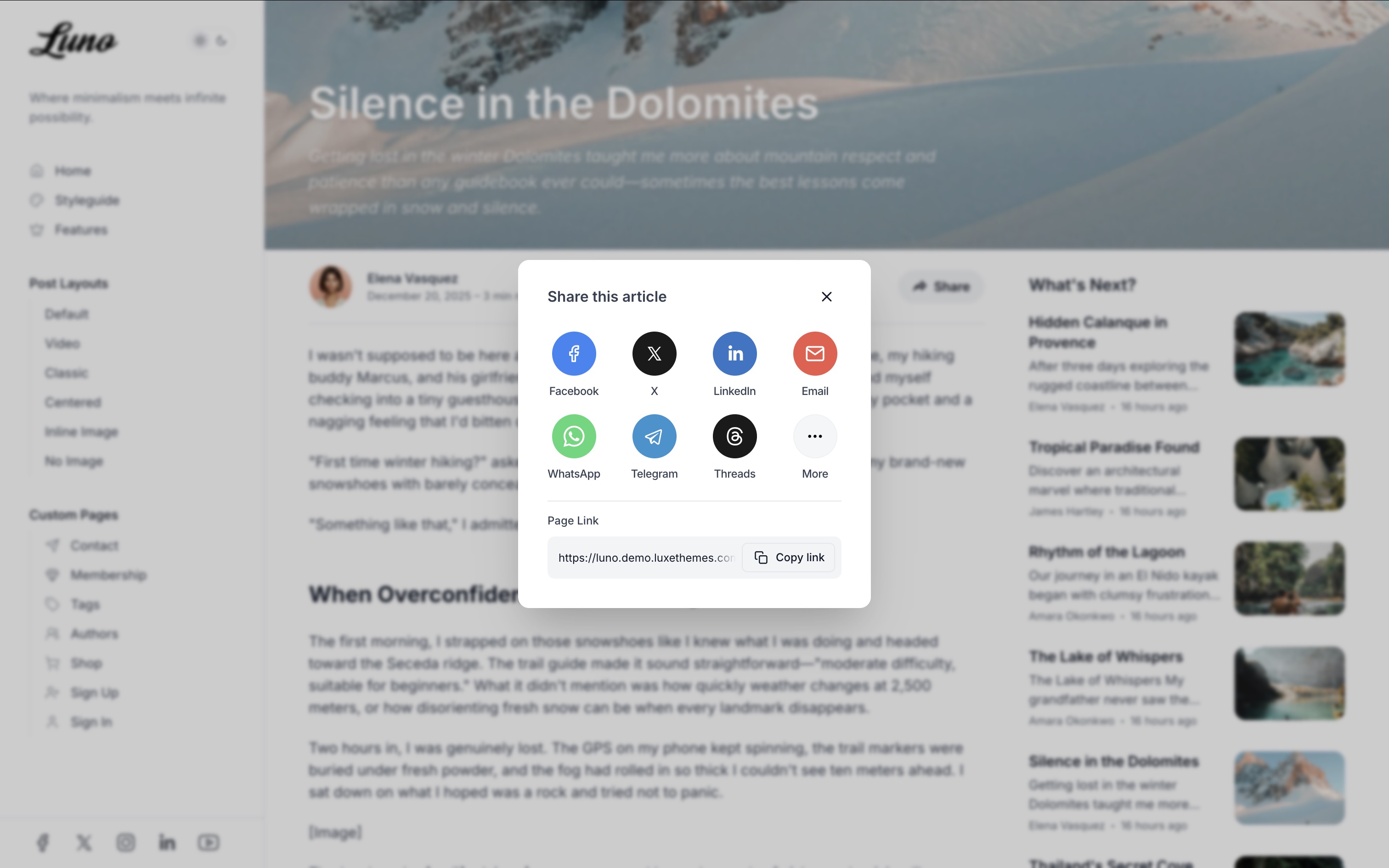 Social Sharing Dialog - Desktop