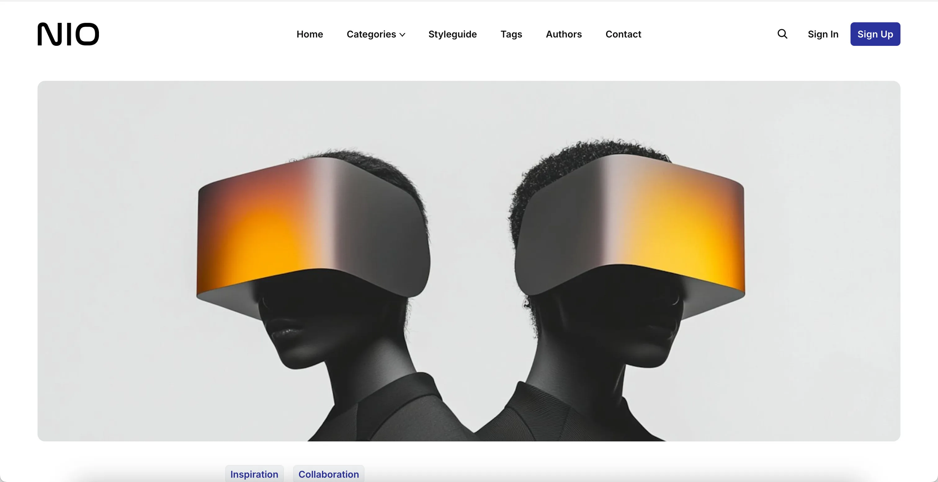 Nio Ghost theme post layout with full width featured image above the content