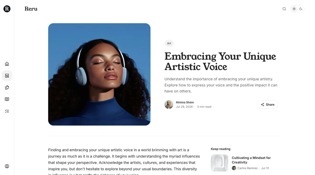 Reru Image Left post layout with a square feature image beside the title block