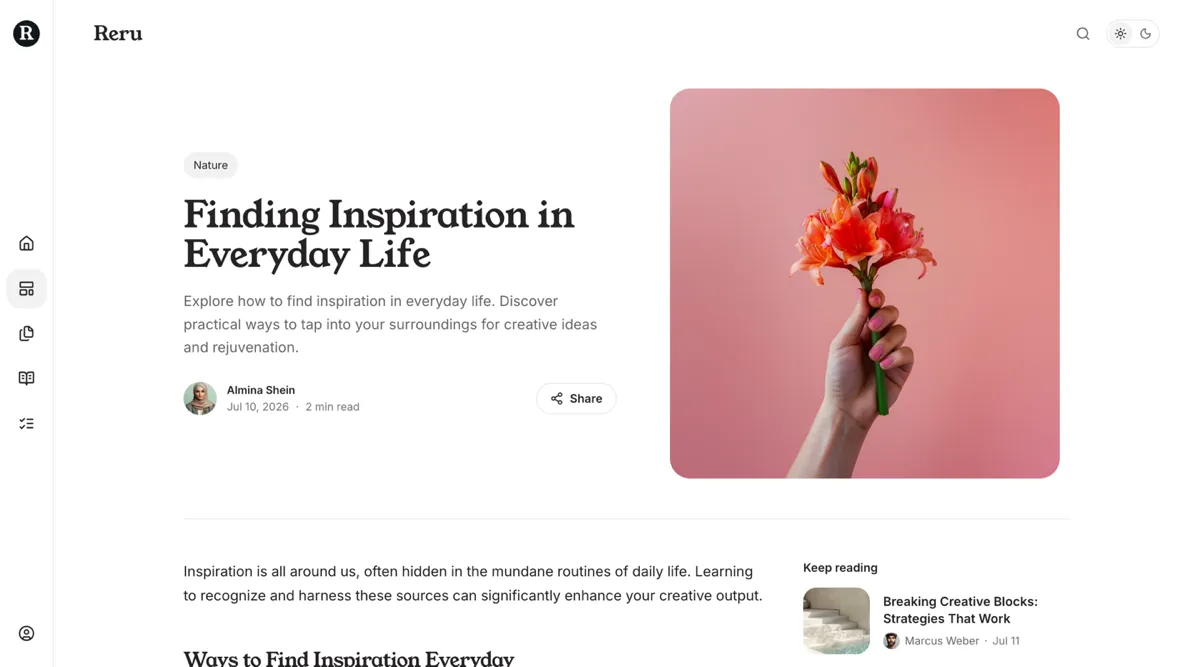 Reru Image Right post layout with the title block on the left and a square feature image on the right