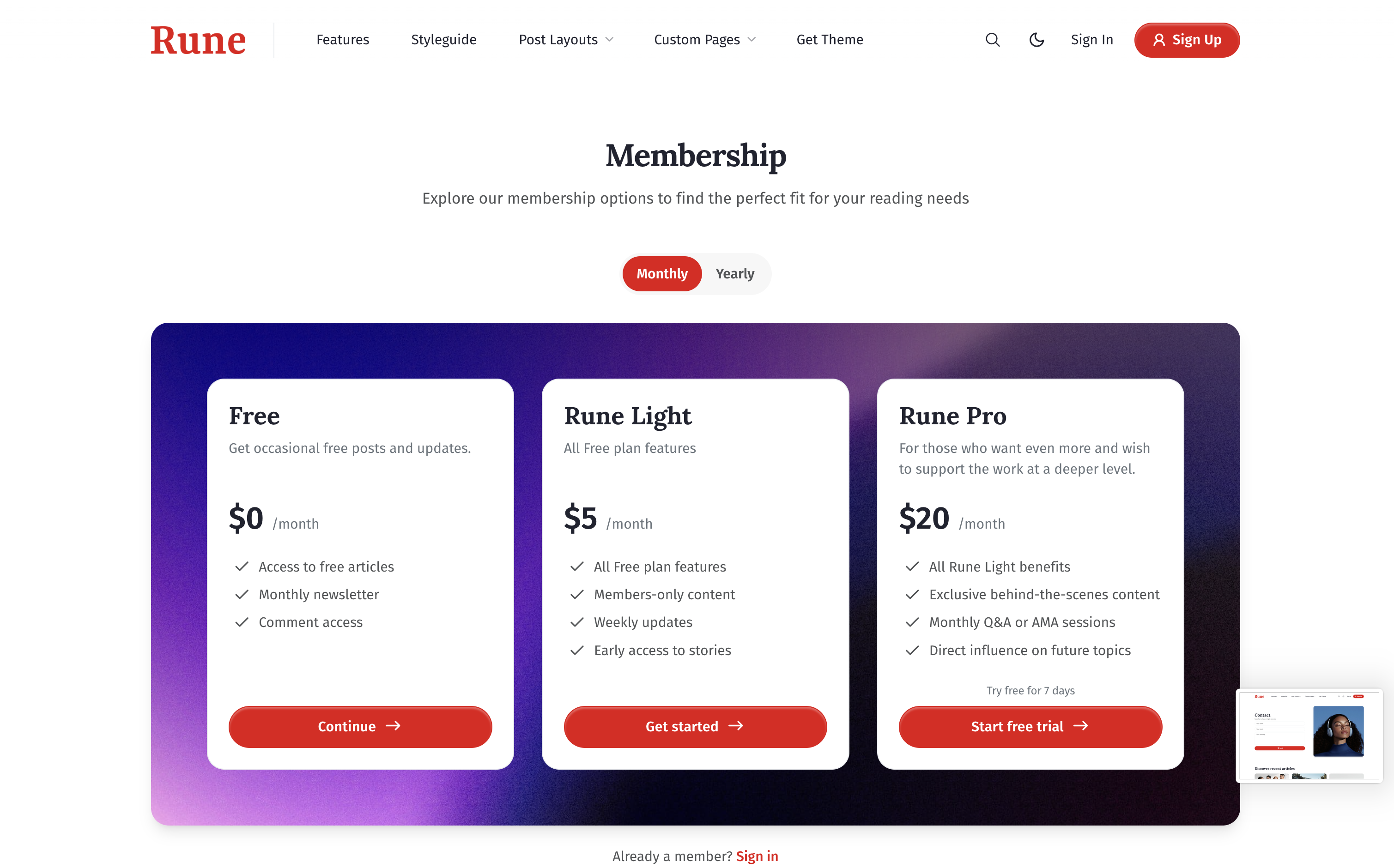 Membership Page