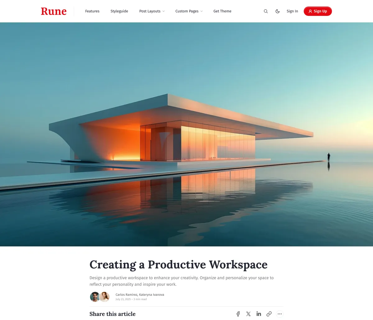 Rune Full Width Image post layout with the photograph spanning the screen above the title