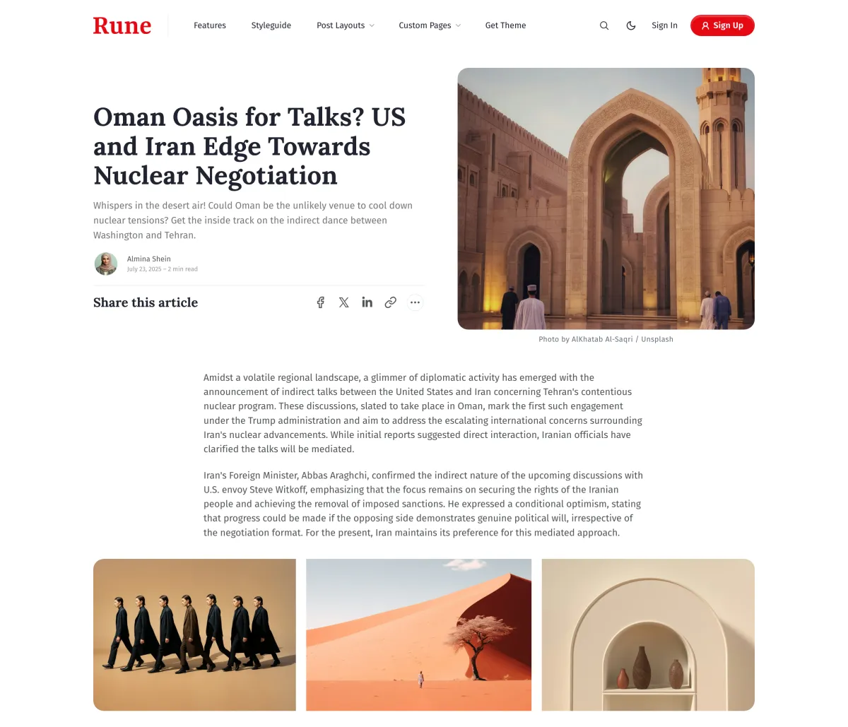 Rune Right Image post layout with the title on the left and the photograph on the right