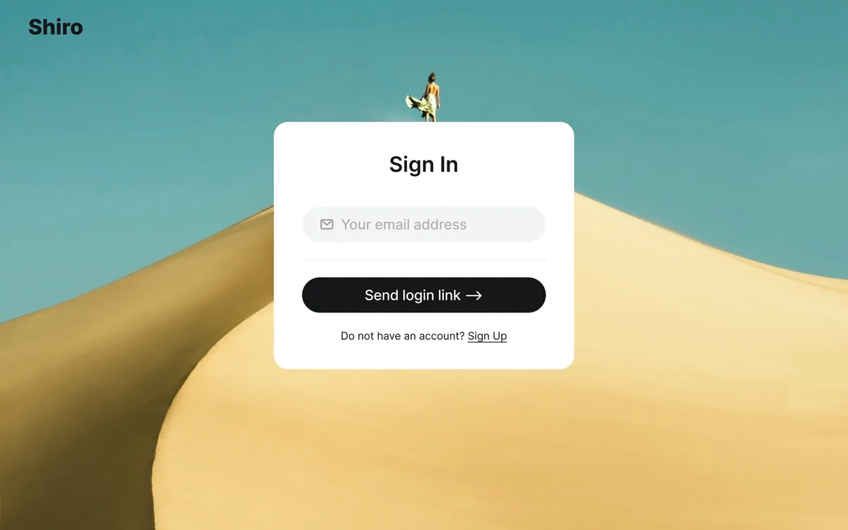 Shiro Ghost theme custom sign-in page showing branded login form with clean minimalist design