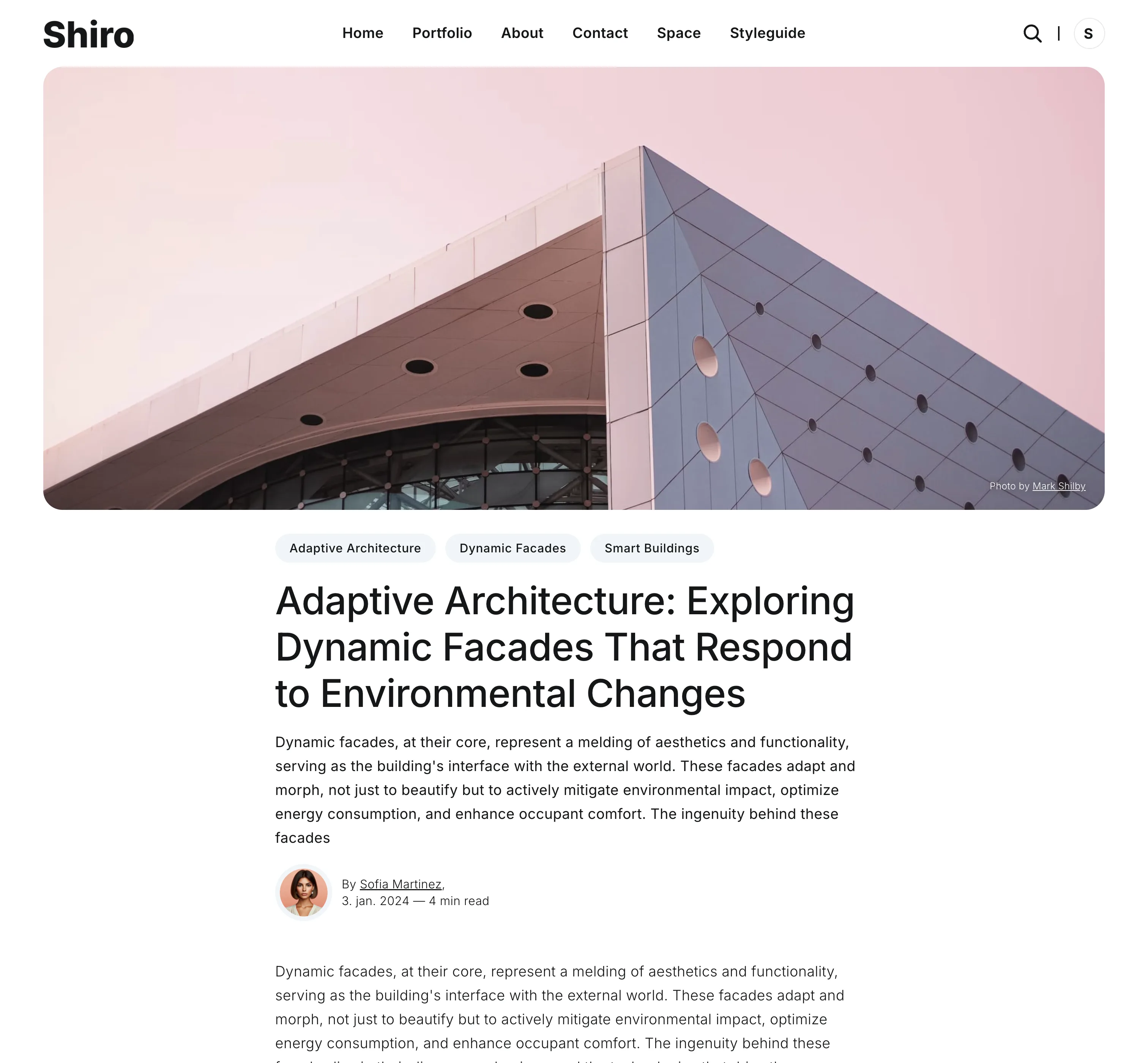 Shiro Ghost theme post style with full-width cover image above the title