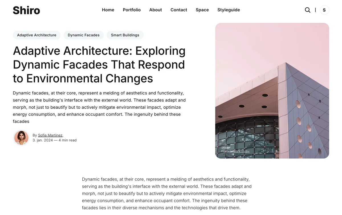 Shiro Ghost theme post layout five showing minimal text-focused design without featured image