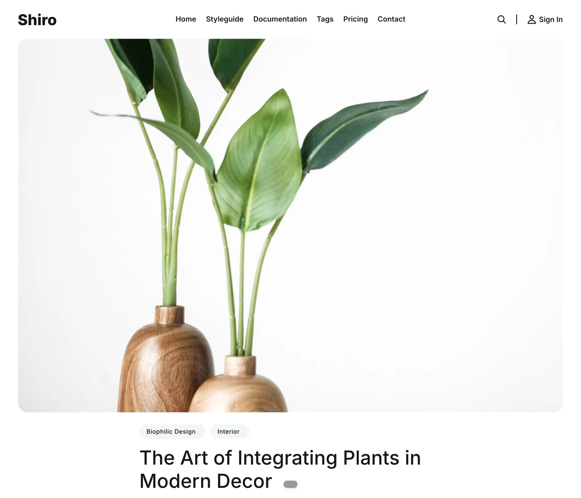Shiro Ghost theme post style with full-width cover image above the title