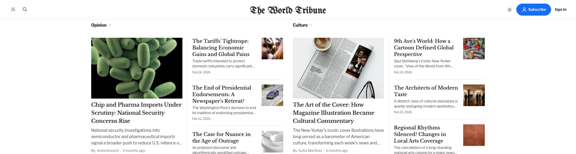 Homepage category group 3 rendered in the two-column newspaper layout
