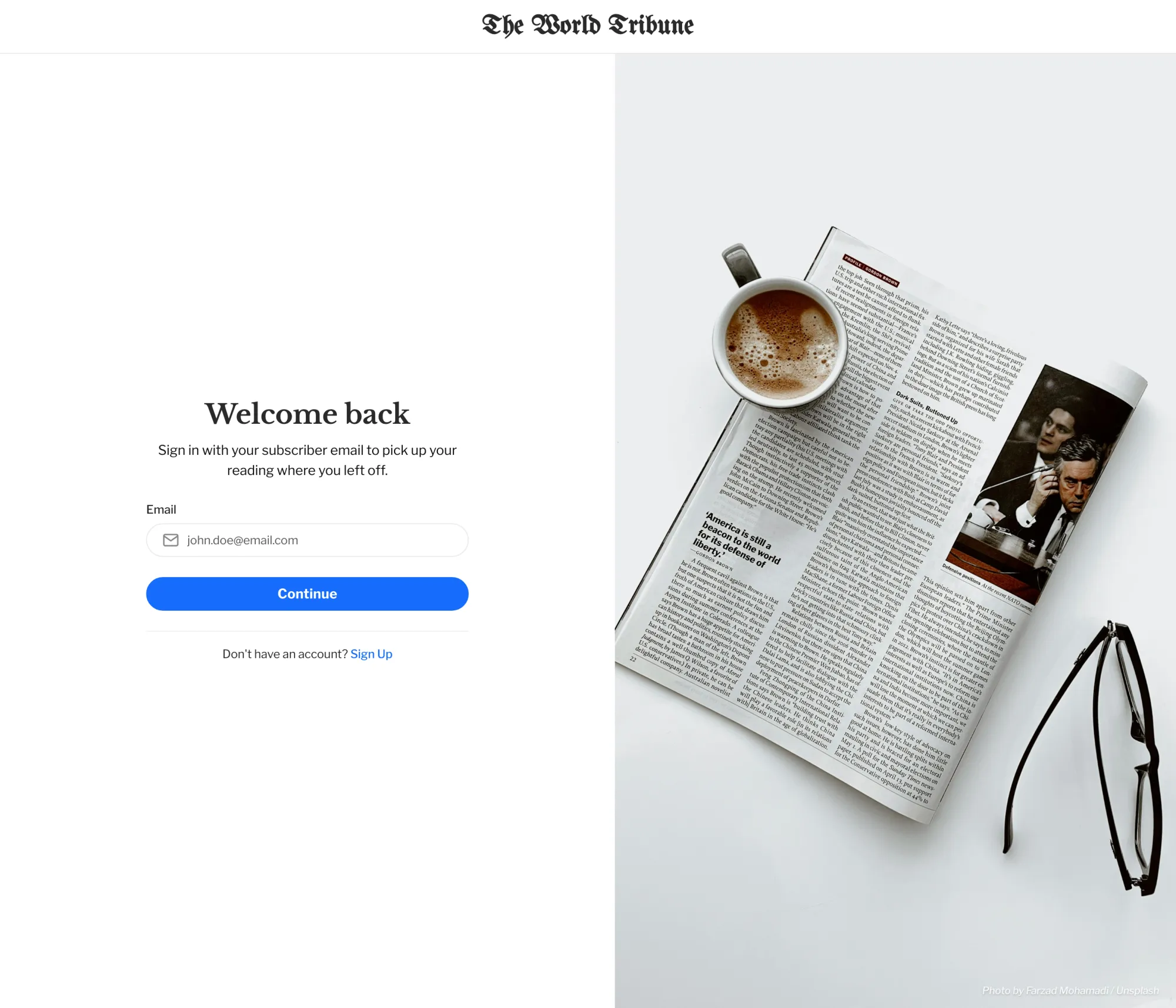 Tribune Ghost theme dedicated full-page Sign In template for member authentication