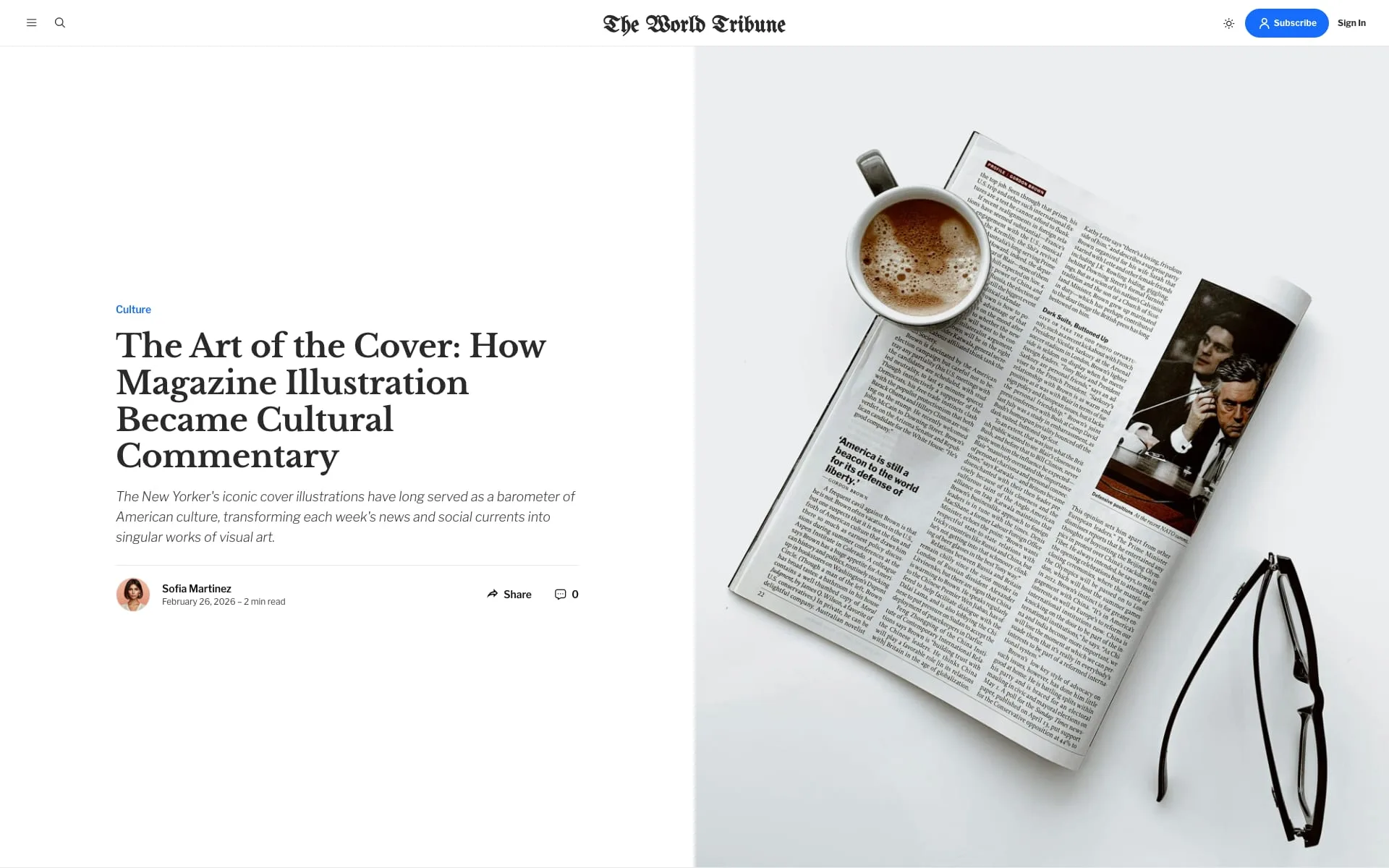 Tribune Ghost theme Inline image post template with the feature image and title sitting side by side