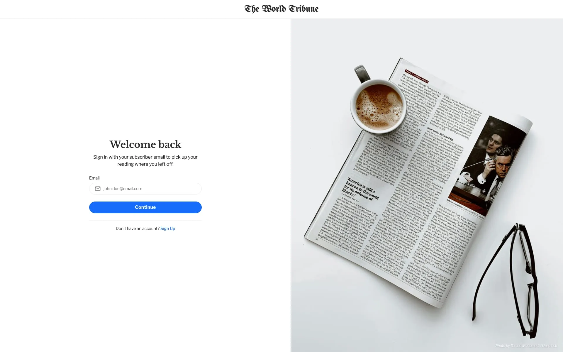 Tribune Ghost theme dedicated full-page Sign In template for member authentication